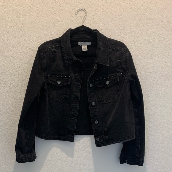 macy's black jean jacket